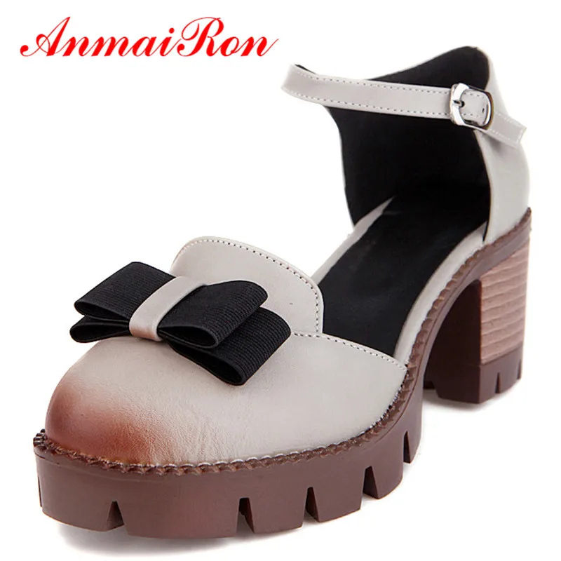 

ANMAIRON Summer Pumps Open Toe Bowties Charms Cover High Heels Ankle Strap Round Toe Platform Shoe in Womens Plus 34-43