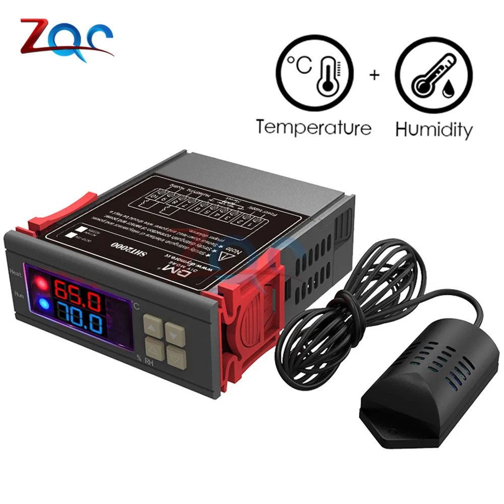 AC 110V 220V 10A SHT2000 цифровой регулятор температуры и влажности Термостат гигрометр DC 12 V-72 V 36V 48V