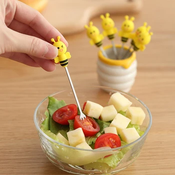 

Fruit Sticks Salad Forks Needles With Shelf Children Tableware Set Cartoon Dessert Forks Set Multi-function Child Food Stick Set