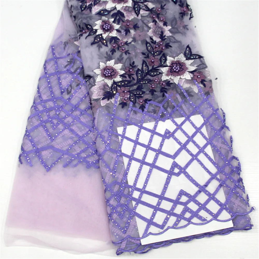 

Nigeria Bridal Purple Embroidery African 2018 Wedding Lace Fabrics With Stones And Beads X484-5