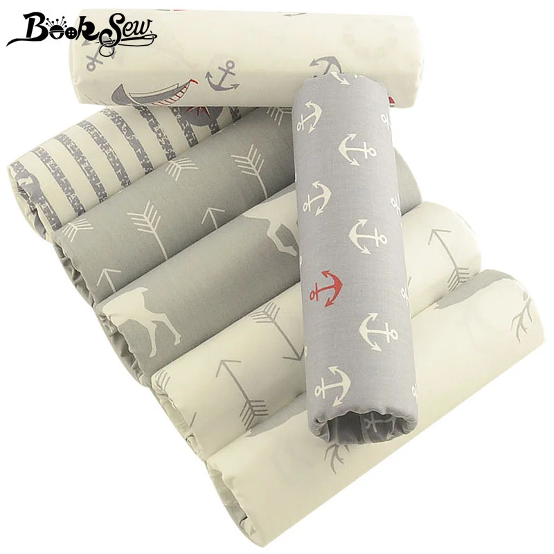 Booksew 100% хлопковая стеганая ткань для кукол с принтом серый 7 шт./лот саржевая 40x50 см