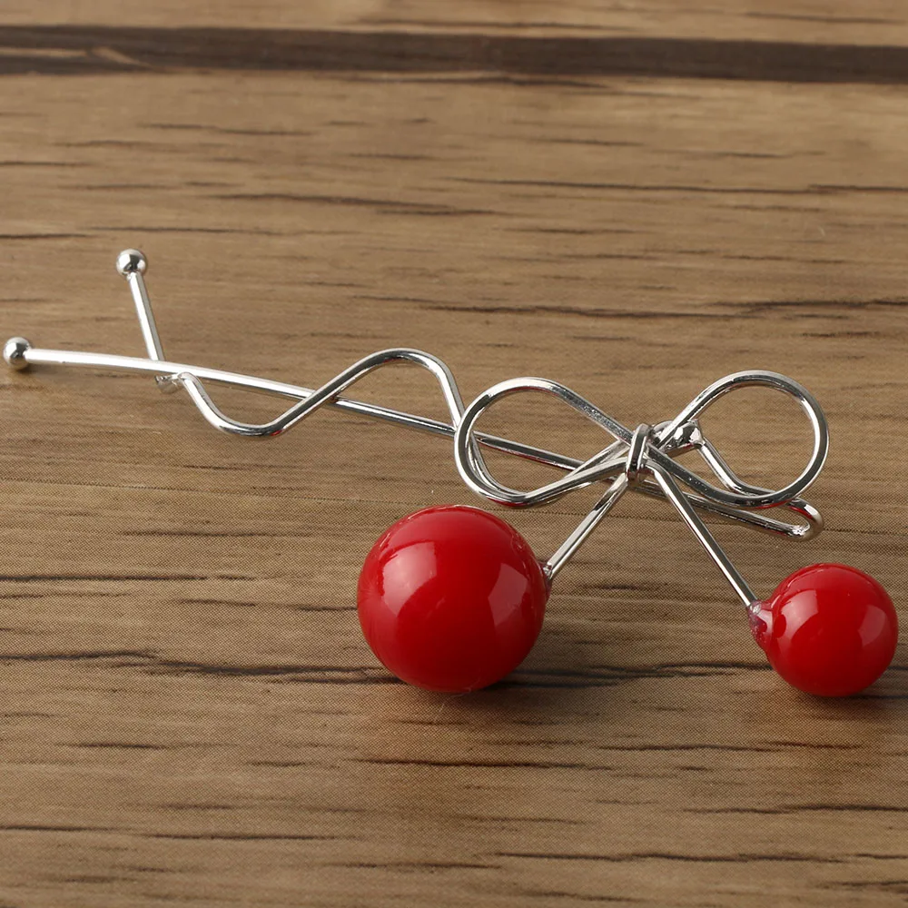 1Pc Sweet Fashion Designer Romantic Women Girls Korean Cherry Shaped Bow Hairpin Elegant Twist Hair Clip Headdress Gifts