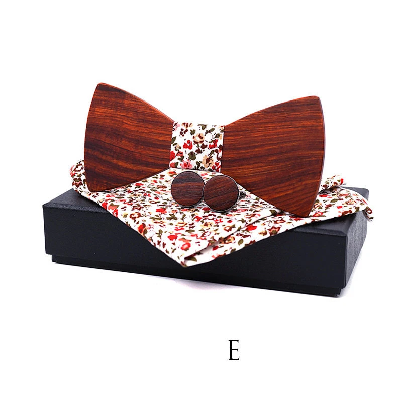 

Handmade Wooden Bowtie Pocket Sqaure Cuff Links Wood Bowtie Handkerchief Cufflinks Sets for Mens Suit