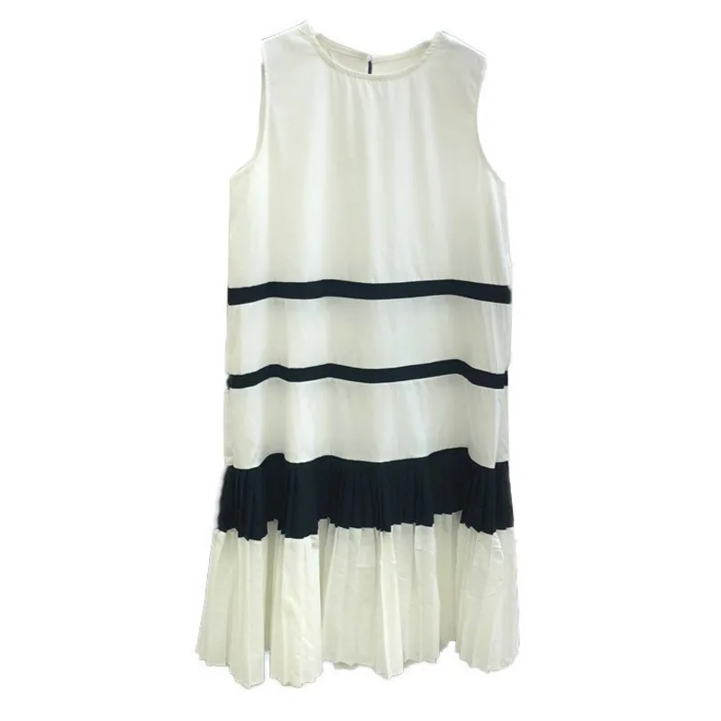 

LANMREM Contrast Color Patchwork 2019 Summer New Fashion Clothes For Women Sleeveless Patchwork Pleated Hem Female Dresses YH450