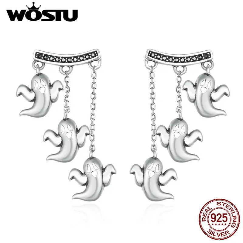 

WOSTU Real 925 Sterling Silver Halloween Ghost Drop Earrings For Women Authentic Silver Jewelry Wholesale Brincos CQE167