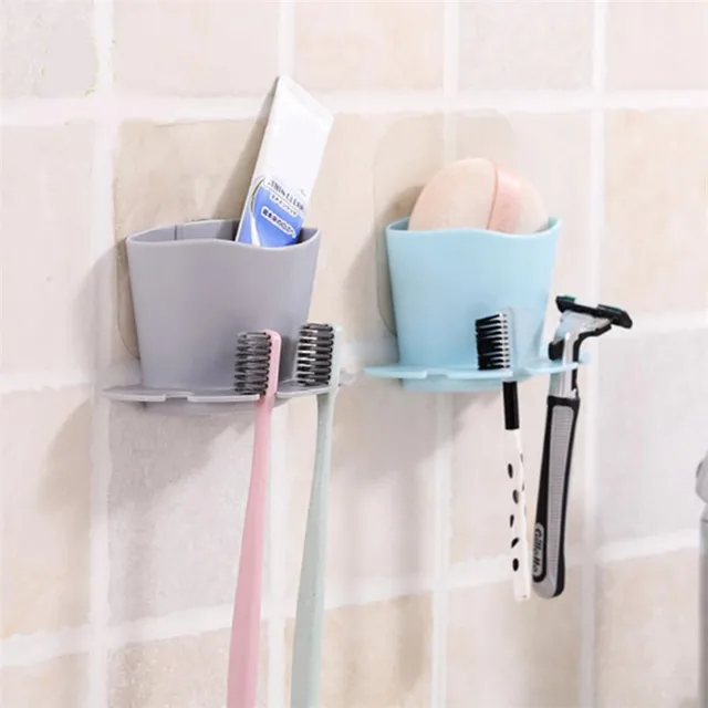 1 Set Wall Mounted Toothbrush Paste Storage Rack Basket Self 1 Set Wall Mounted Toothbrush Paste Storage Rack Basket Self Sticking Kitchen Utensil Holder Case Hanger Shelf