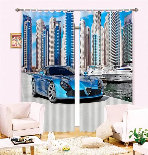 3D затемненные оконные шторы для гостиной, офиса, спальни, занавески, занавески Rideaux, Индивидуальный размер, разные автомобили, наволочка с принтом - Цвет: 3D blue Curtain