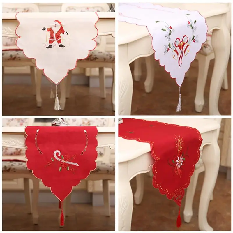 

Christmas Decorations Supplies Table Flag Embroidery Tablecloths Santa Claus Christmas Dinner Ornament for Home 40 * 170 Cm