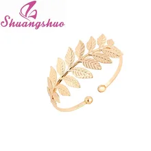 Min 1pc Hot Sale New Fashion Simple Jewelry Open Leaf Bracelet Bangles for Women Wedding Gifts