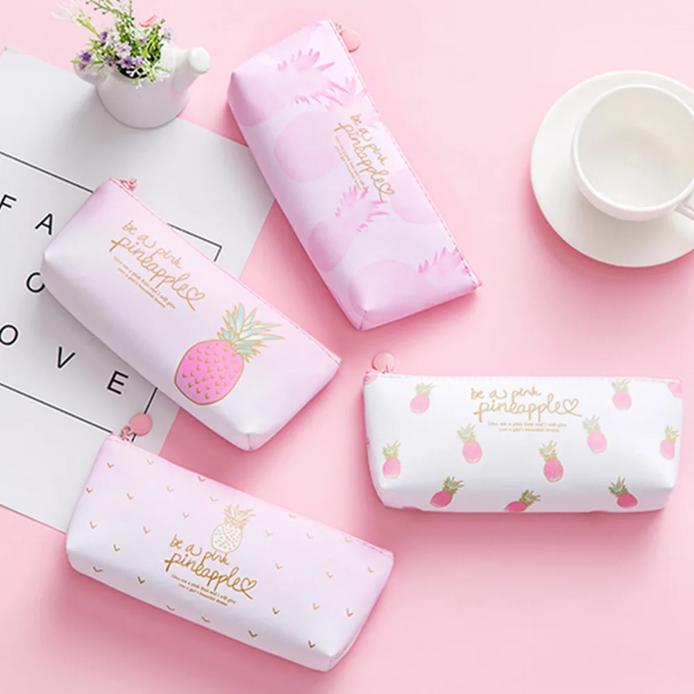 1 шт. Kawaii из искусственной кожи чехол с рисунком ананаса подарок школьный пенал
