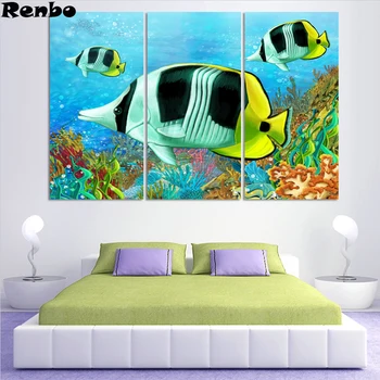 

diy 5d Diamond Painting Underwater world 3 pcs full drill mosaic diamond Embroidery Colourful fish Cross Stitch kits home decor