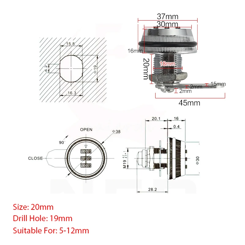 Home Cam Lock, Mailbox, Cabinet Door Hardware, 20mm, 30mm