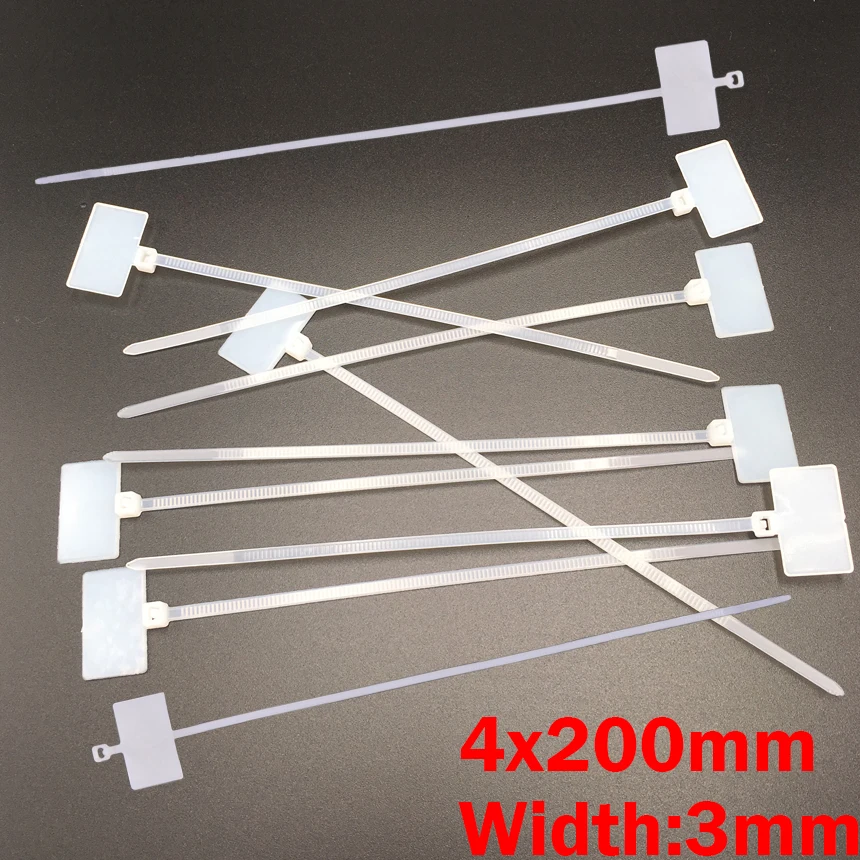 

200pcs 4*200 4x200 (3mm Width) Nylon66 Self-Locking Ethernet RJ45 Network Wire Power Brand Mark Label Identified Tag Cable Tie