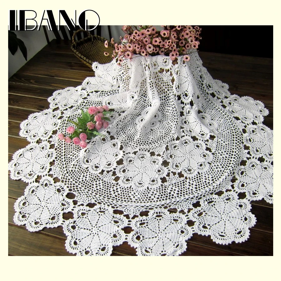 

80/100/ 120/140/160CM RD Shabby Chic 5 Sizes Vintage Crocheted Tablecloth Handmade Crochet Coasters Cotton Lace Cup Mat Placemat