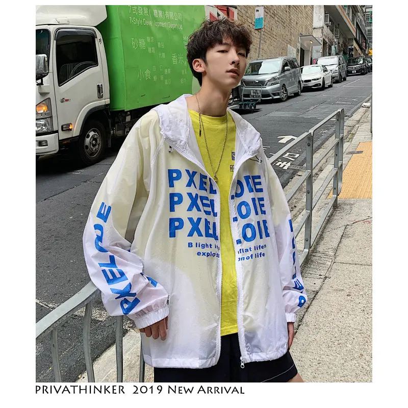 Privathinker Men Letter Harajuku Jacket 2019 Mens Thin Sunscreen Streetwear Jackets And Coats Women Hooded Jacket Windbreaker