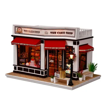 

DIY House Kit Handmade Model Wooden House Educational Toy Cake Shop Model with Furnitures for Kids Toy Gift