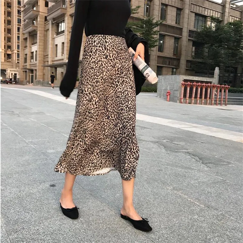 Женские длинные юбки с высокой талией и леопардовым принтом, летняя уличная одежда Харадзюку, трапециевидная макси юбка, Faldas Jupe Saia Feminina