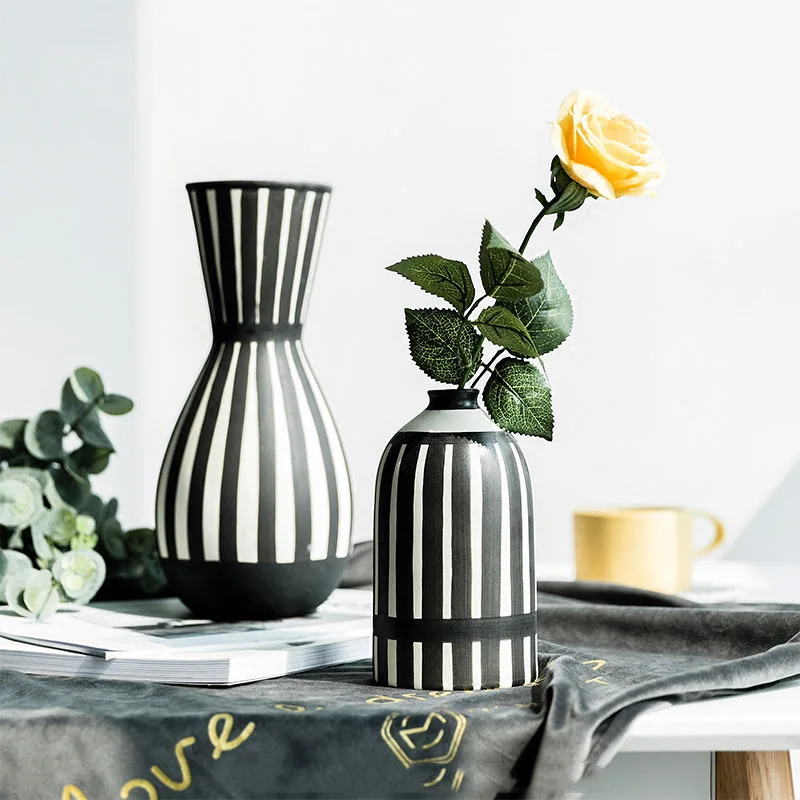 

Nordic Corella series creative black and white striped ceramic vase living room inserted dry flower decorative ornaments