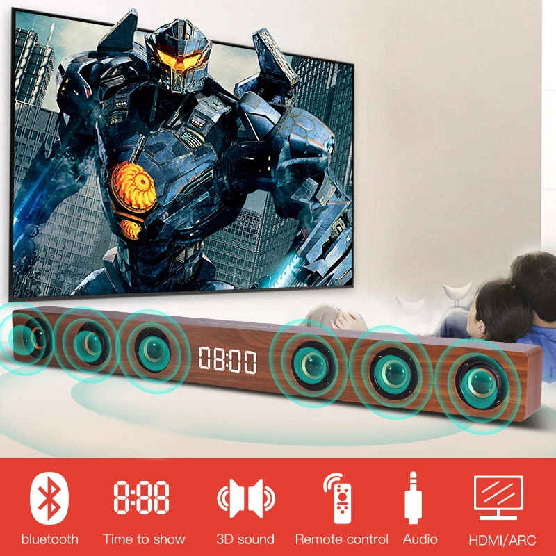 

Touyinger Bluetooth Soundbar Speaker D80 Soundbar TV Support AUX HDMI Clock Display Stereo Subwoofer Home Theater Remote Control