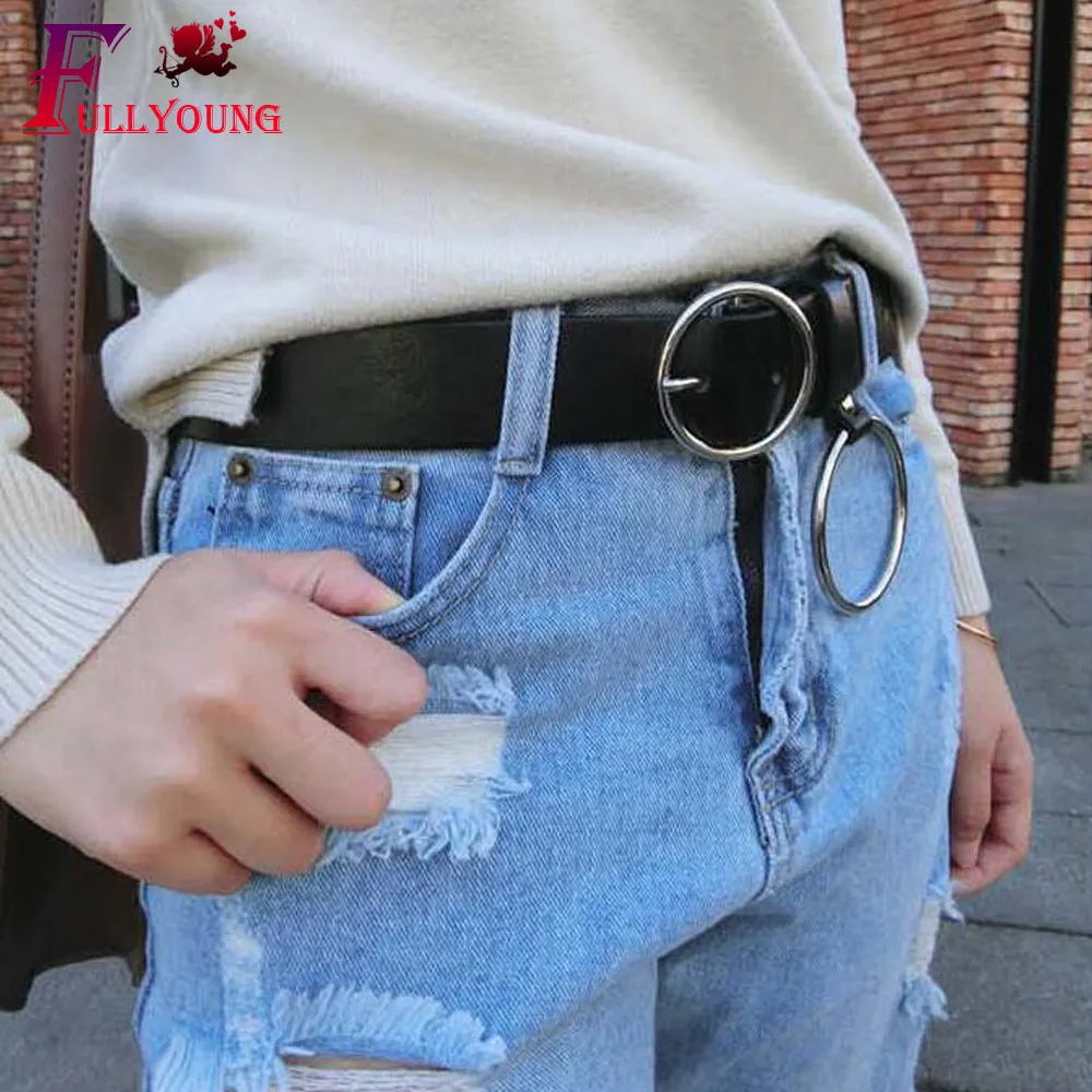 

Fullyoung Sexy Leather Harness Waist Belt For Women Punk Harajuku Big O Ring Waistband Metal Black Belt Harness Metal Hoop Belt