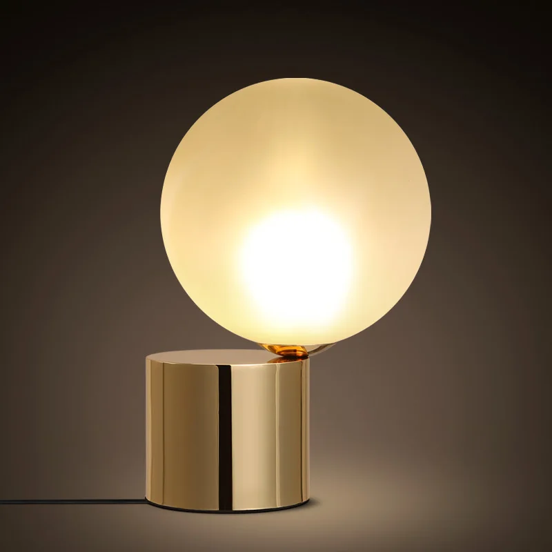 

Nordic glass spherical lampshade desk lamp simple metal iron led bedroom study warm bedside table lamp