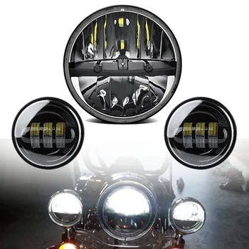 

WZJOO Motorcycle headlight set Black 7"inch LED Headlight + 4.5 foglight Passing Light kit for Motorcycle .