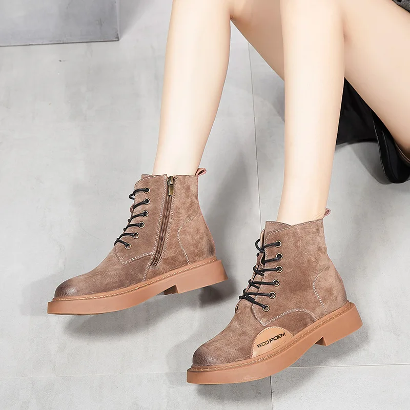 

CHAISHOU Women shoes 2018 autumn platform boots women's thick with Martin boots shoes women leather genuineness platform