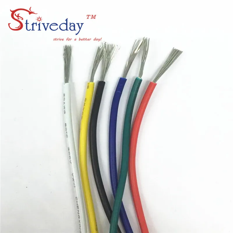 주석 도금 구리 전선 절연 케이블 라인, PVC 연선, DIY, 26AWG, 60 m/box, UL 1007, 6 가지 색상 혼합 세트 키트