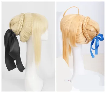 

Fate/stay night black Saber Arturia Pendragon cosplay wig Saber Nero gold buns golden hair buns wig costumes