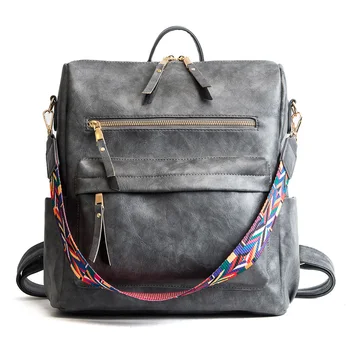 

Retro Large Backpack Women PU Leather Rucksack Women's Knapsack Travel Backpacks Shoulder School Bags Mochila Back Pack
