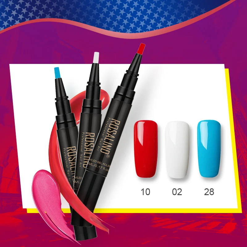 

ROSALIND Gel Varnish Pen Soft Brush 5ML 58 Colors Stamping Spider Primer Nail Art Extension UV Gel Nail Polish Set for Manicure