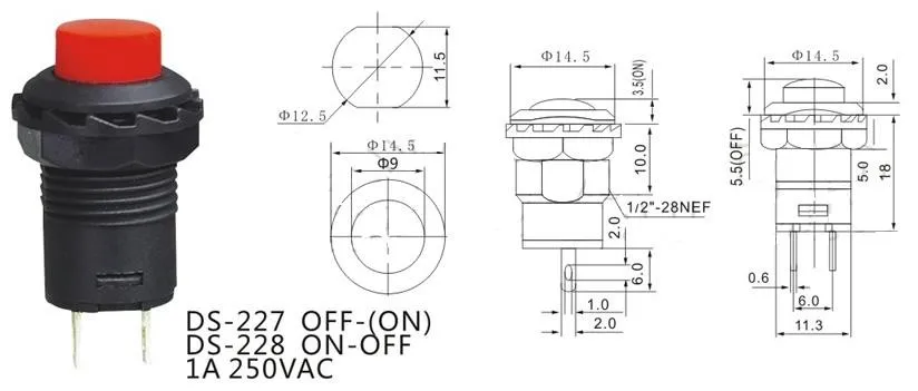 OFF-(ON) 12 мм круглый Мгновенный кнопочный переключатель 1A 125 В/AC DS-425B/DS-227