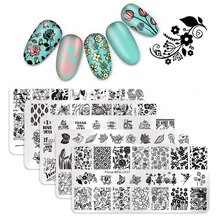 

5Pcs/set Rectangle Floral Flower Stamp Template Image Plate Letter Butterfly Stamping Plate Manicure Nail Art Stamp Tool