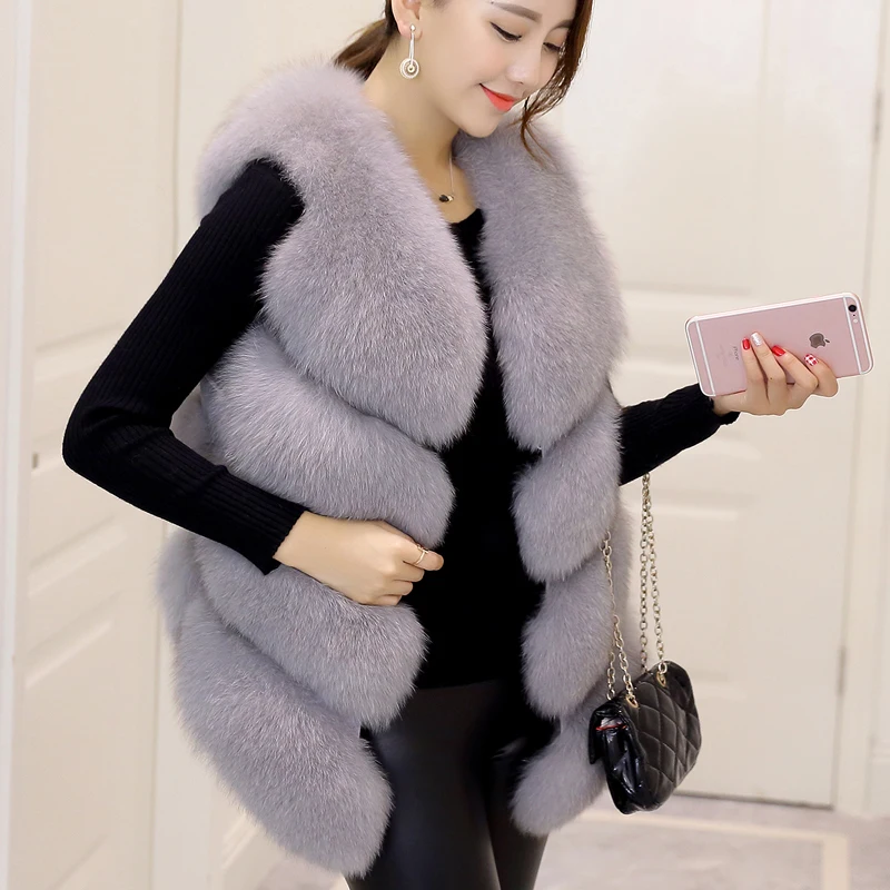 

Autumn Winter New Fashion Womens Sleeveless Faux Fur Vest Slim Fits European Hi Street Faux Fur Casaco Colored