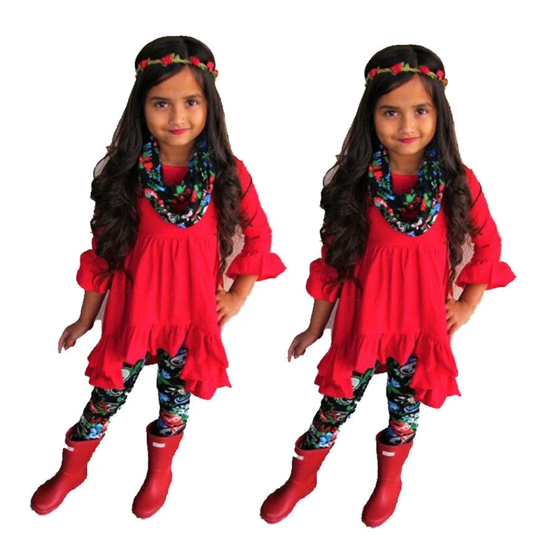 0 5Y Fashion Children Clothing Kid Girls Ruffle Tops Mini Dresses