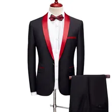 Мужской костюм, свадебные костюмы, Мужская шаль, воротник, 2 предмета, приталенный бордовый костюм, мужской Королевский синий смокинг, куртка и брюки