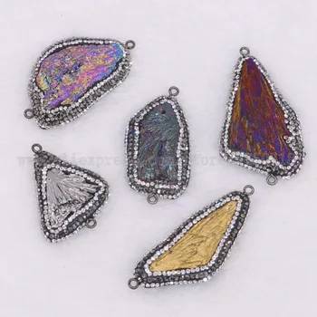 

mix color electroplated Tourmaline stone double bails connector stone pendants jewelry for DIY 1853 just have winter color now
