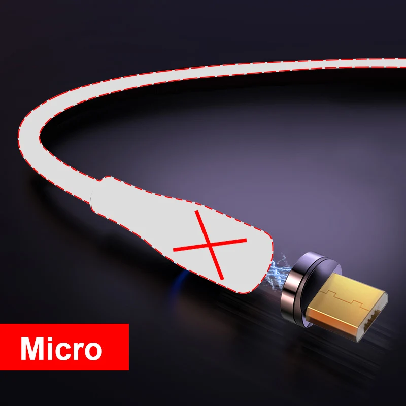 1M LED Magnetic Cable& Micro USB Cable& USB Type C Cable Nylon Braided Type-C Magnet Charger Cable for iPhone Samsung S10 S9 - Цвет: Micro plug no cable