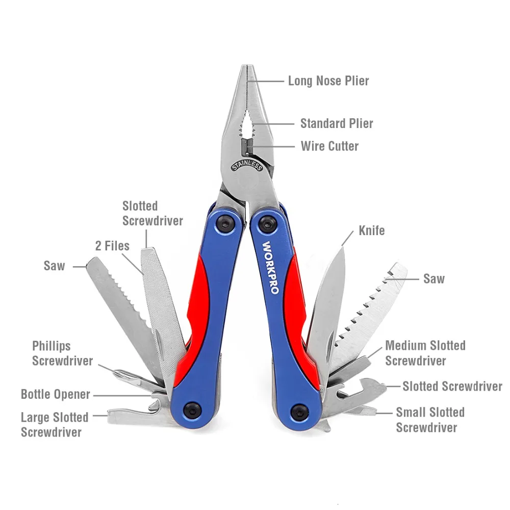 WORKPRO 15 в 1 многофункциональные инструменты для кемпинга многофункциональные плоскогубцы нож снаряжение для выживания