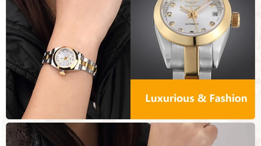 Бренд GUANQIN часы для женщин светящиеся механические часы для девушек часы роскошное женское платье бриллиантовые женские часы наручные часы