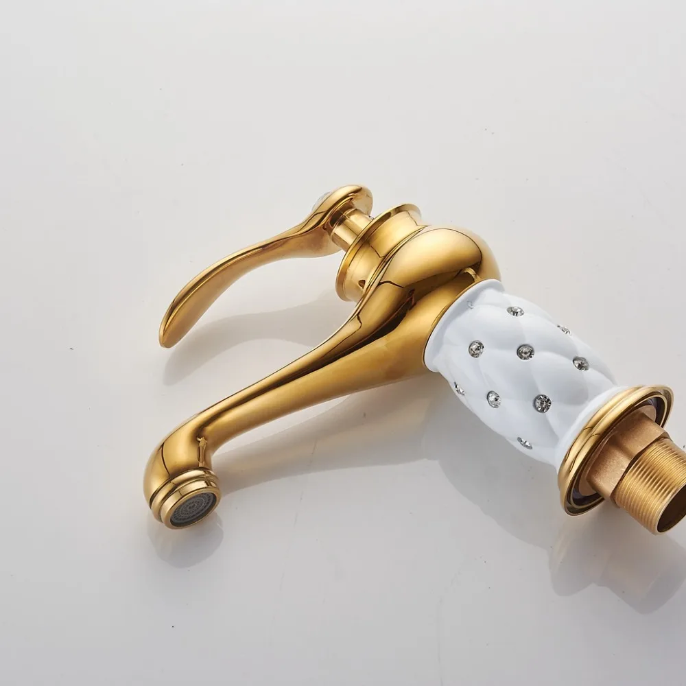 Online Bad Waschbecken Wasserhahn Gold Becken Einzigen griff Armaturen Diamant Wasser Mischer Kran Heiß Kalt Chrome Bad Messing Mischbatterie ML201