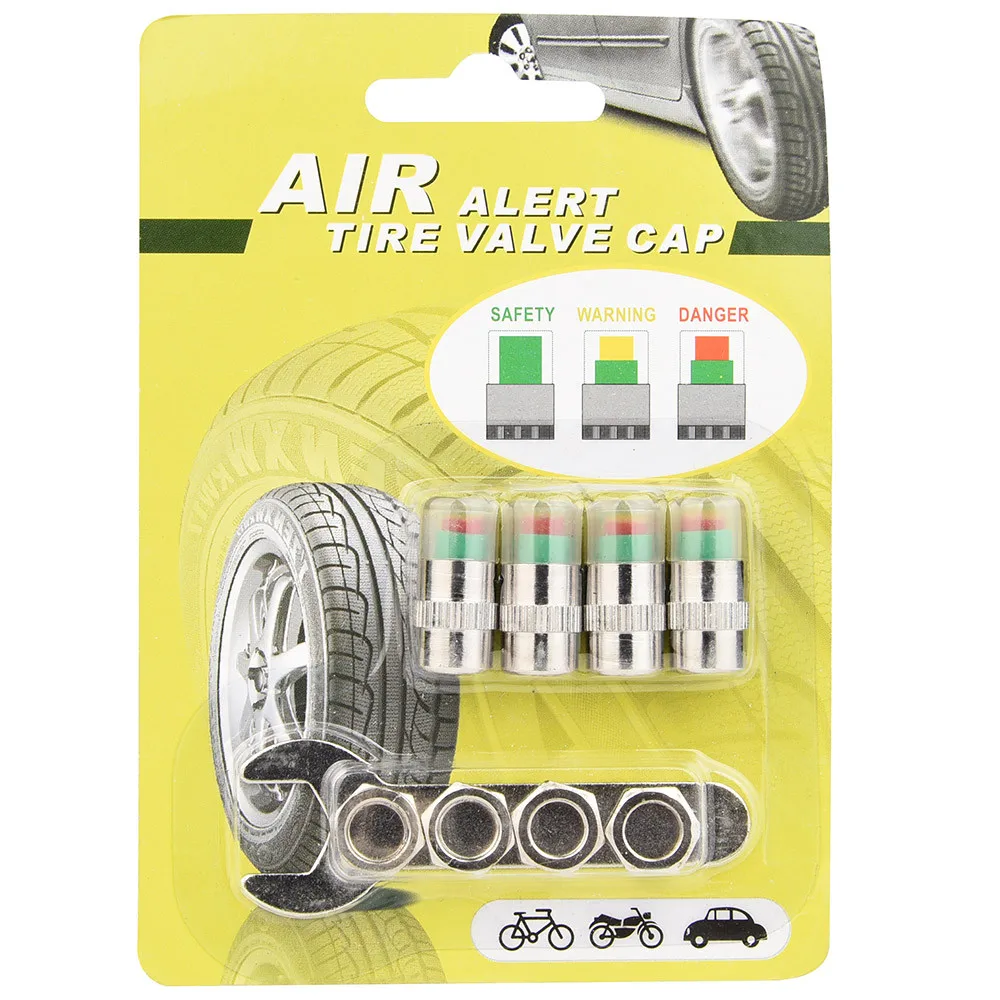 

4Pcs Car Wheel Tire Accessories valve Stems&Caps Car Tire Pressure Alert Cap Detection Monitoring External Valve automovil LY