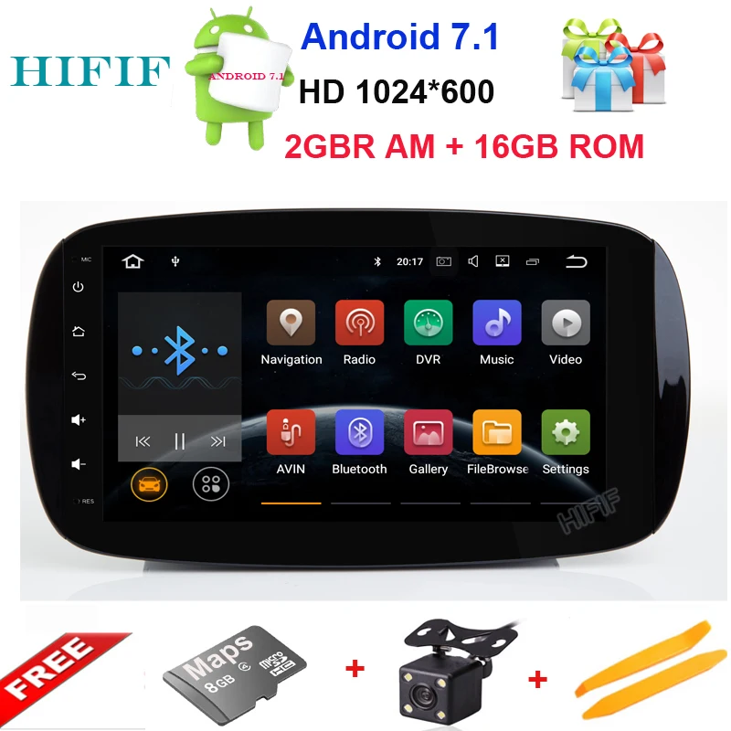 Best HIFIF Quad Core 9 inch Android 7.12 Car Radio Player For Mercedes Benz Smart 2016 Radio Stereo GPS Navigation headunit free maps 0