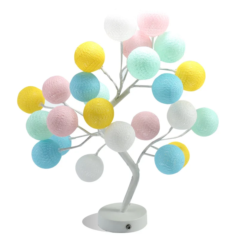 Us 22 4 20 Off Usb Cable Macaron Christmas Tree Light Led Cotton Ball Tree Lamp Girls Bedroom Study Room Table Romantic Decoration In Party Diy