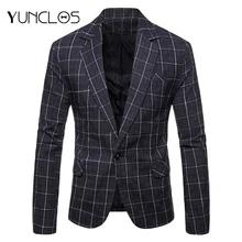 YUNCLOS, приталенный деловой мужской костюм, блейзер, классический клетчатый принт, пиджак, высокое качество, повседневный мужской блейзер, спортивные пиджаки для выпускного