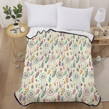 

Winter Coral Blanket Dreamcatcher Feather Sherpa Fleece 150x200cm Blanket on Sofa Bed Home Bedding Kids Bed Cover for Girls