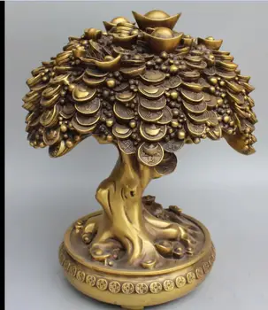 

fafa8800115<< 16"Chinese Feng Shui Bronze Wealth Money Yuanbao treasure bowl Money tree Statue