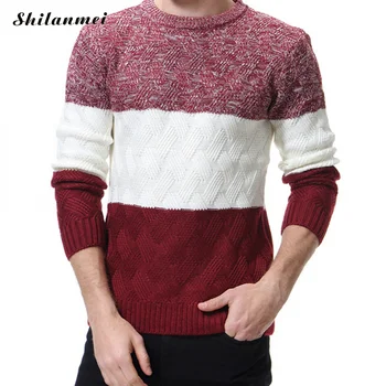 

2018 New Autumn Winter Men'S Knitted Masculino Sweater Long Sleeve O Neck Black Striped Sweater Business Men Slim Fit Knitwear