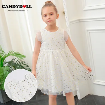

CANDYDOLL New summer children's net gauze princess dress girl's gold hot dress