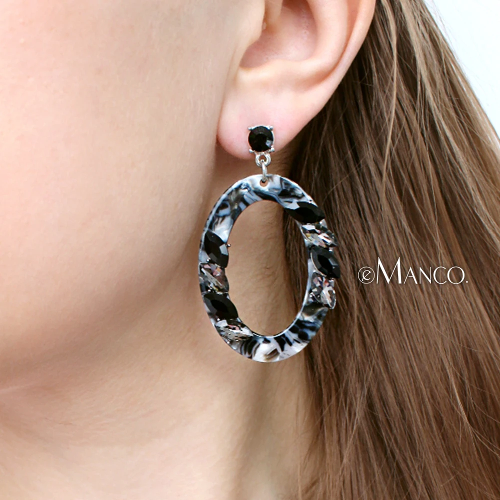 

eManco Wholesale Crystal Dangle Earrings Black&Coffee Color Spectacle Eye Rhinestone Acrylic Earrings New Arrivals Jewelry